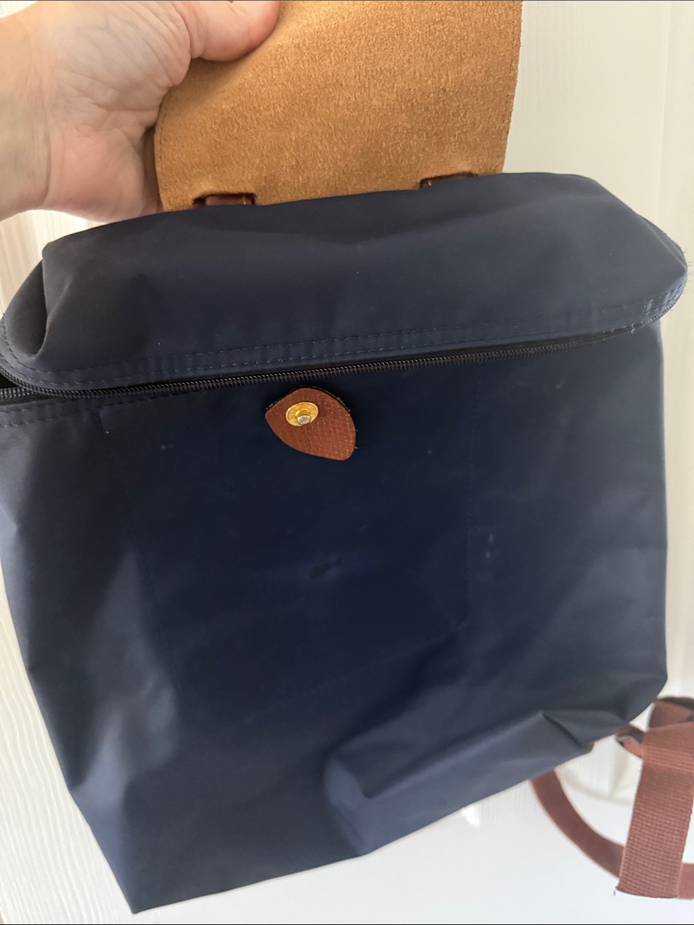 Longchamp Navy and Brown Le Pliage Small Backpack - Picture 5 of 6